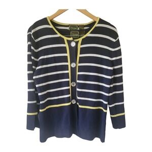 Nicaya Cardigan Twin Set Cardigan Blue White Stripe Sweater LARGE Shell‎ SMALL
